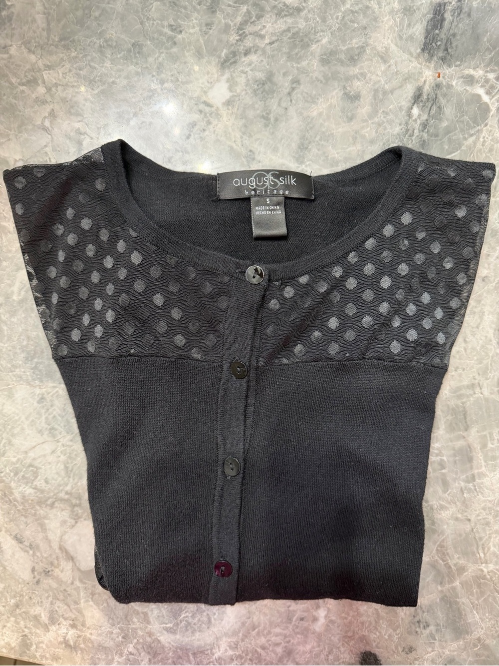 August Silk Heritage Black Sheer Polka Dot Sleeve Cardigan Size Small - Picture 4 of 4